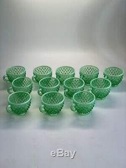 Fenton Hobnail Green Opalescent Punchbowl and Cups #199 of 500