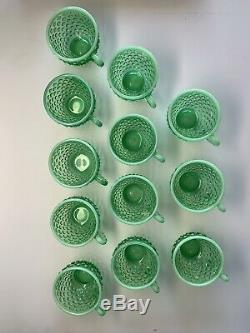 Fenton Hobnail Green Opalescent Punchbowl and Cups #199 of 500