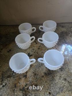 Fenton Hobnail Milk Glass Punch Bowl And 6 Cups