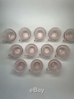 Fenton Hobnail Pink Opalescent Punchbowl and Cups