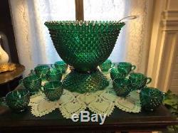 Fenton Hobnail Punch Bowl Emerald Green Carnival Limited to 100