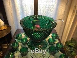 Fenton Hobnail Punch Bowl Emerald Green Carnival Limited to 100