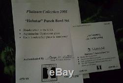 Fenton Hobstar Opalescent Aquamarine Punch Bowl 4 Tumblers Platinum Anniversary