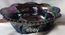 Fenton Irridescent Amethyst Carnival Grape Retired 9 Pc Glass Punch Bowl Set Vtg