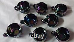 Fenton Irridescent Amethyst Carnival Grape Retired 9 Pc Glass Punch Bowl Set Vtg