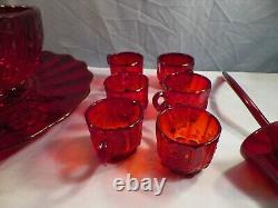 Fenton L. G. Wright Ruby Glass Paneled Grape Punch Set Bowl Underplate 12 Cups