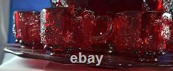 Fenton LG WRIGHT RED Paneled Grape 14 PC. PUNCH BOWL SET 12 Cups, Liner, BOWL