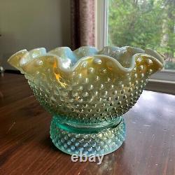 Fenton Levay Aqua Opalescent Carnival Glass Hobnail Champagne Punch Bowl Set