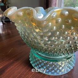 Fenton Levay Aqua Opalescent Carnival Glass Hobnail Champagne Punch Bowl Set