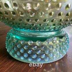 Fenton Levay Aqua Opalescent Carnival Glass Hobnail Champagne Punch Bowl Set