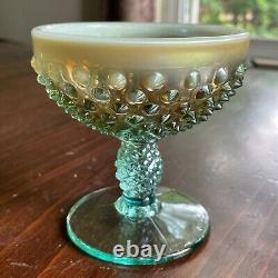 Fenton Levay Aqua Opalescent Carnival Glass Hobnail Champagne Punch Bowl Set