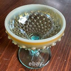 Fenton Levay Aqua Opalescent Carnival Glass Hobnail Champagne Punch Bowl Set