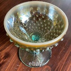 Fenton Levay Aqua Opalescent Carnival Glass Hobnail Champagne Punch Bowl Set