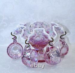 Fenton, Miniature Punch Bowl, Empress Rose Glass & Milk Glass, Iridized Glass