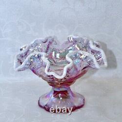 Fenton, Miniature Punch Bowl, Empress Rose Glass & Milk Glass, Iridized Glass