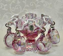 Fenton, Miniature Punch Bowl Set, Pink Iridescent Glass