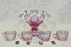 Fenton, Miniature Punch Bowl Set, Pink Iridescent Glass