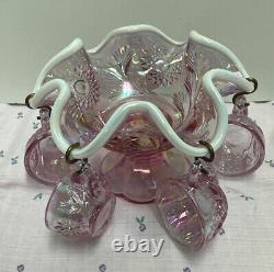 Fenton, Miniature pink? Iridescent Punch Bowl, with4 cups Empress Rose Glass