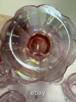 Fenton, Miniature pink? Iridescent Punch Bowl, with4 cups Empress Rose Glass
