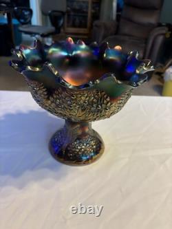 Fenton Near Electric Blue Flared and Ruffled Punch Bowl and Base