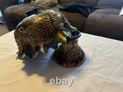 Fenton Near Electric Blue Flared and Ruffled Punch Bowl and Base