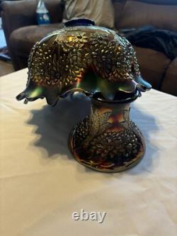 Fenton Near Electric Blue Flared and Ruffled Punch Bowl and Base