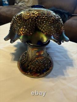 Fenton Near Electric Blue Flared and Ruffled Punch Bowl and Base