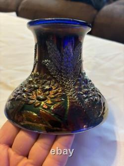 Fenton Near Electric Blue Flared and Ruffled Punch Bowl and Base