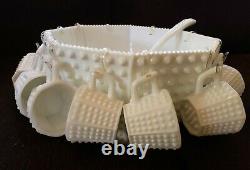 Fenton Octangle White Hobnail Milk Glass Punch Bowl with 12 Cups EARLY 1950s