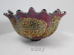 Fenton Orange Tree Cobalt Blue Iridendesant Punch Bowl (No Base/Cups) 10 1/2