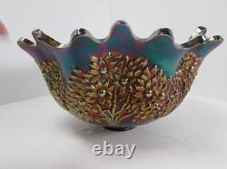 Fenton Orange Tree Cobalt Blue Iridendesant Punch Bowl (No Base/Cups) 10 1/2