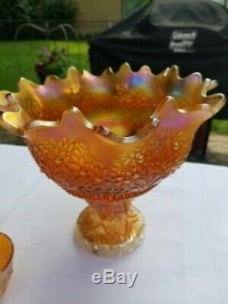 Fenton Orange Tree Punch Bowl Set Stunning Amber/gold Color! Impressive