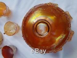 Fenton Orange Tree Punch Bowl Set Stunning Amber/gold Color! Impressive