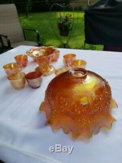 Fenton Orange Tree Punch Bowl Set Stunning Amber/gold Color! Impressive