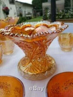 Fenton Orange Tree Punch Bowl Set Stunning Amber/gold Color! Impressive