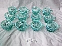 Fenton Persian Blue Opalescent Hobnail Punch Bowl with 12 Cups