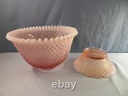 Fenton Pink Opalescent Glass Hobnail Punch Bowl & Stand