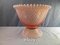 Fenton Pink Opalescent Glass Hobnail Punch Bowl & Stand