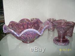 Fenton Pink Punch Bowl and 4 Tumblers