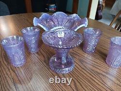 Fenton Punch Bowl 4270 3P #019727603104 Pink Opalescent 6 piece set