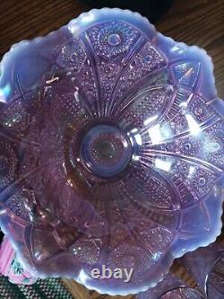 Fenton Punch Bowl 4270 3P #019727603104 Pink Opalescent 6 piece set