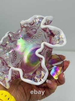 Fenton Rose Pink Iridized Mini Miniature Punch Bowl With Cups Set 6804 Y2K 2000