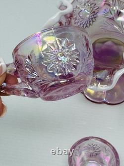 Fenton Rose Pink Iridized Mini Miniature Punch Bowl With Cups Set 6804 Y2K 2000
