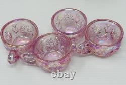 Fenton Rose Pink Iridized Mini Miniature Punch Bowl With Cups Set 6804 Y2K 2000