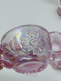 Fenton Rose Pink Iridized Mini Miniature Punch Bowl With Cups Set 6804 Y2K 2000