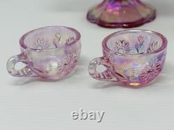 Fenton Rose Pink Iridized Mini Miniature Punch Bowl With Cups Set 6804 Y2K 2000