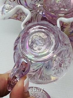 Fenton Rose Pink Iridized Mini Miniature Punch Bowl With Cups Set 6804 Y2K 2000