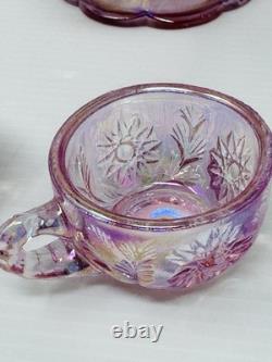 Fenton Rose Pink Iridized Mini Miniature Punch Bowl With Cups Set 6804 Y2K 2000