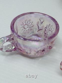 Fenton Rose Pink Iridized Mini Miniature Punch Bowl With Cups Set 6804 Y2K 2000