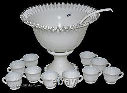 Fenton Silver Crest WMG #7306 Punch Bowl Set / 10 Cups and Ladle